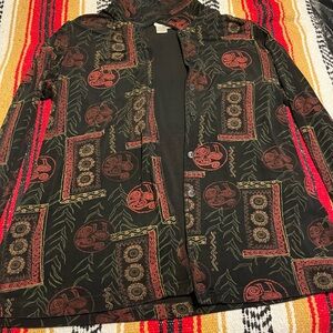 Coldwater Creek Women’s Button Front Jacket Top Black Tribal Print Size L